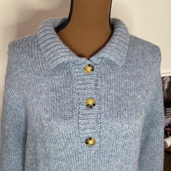 Reformation Belvedere baby alpaca oversized Henley sweater in blue size S - Picture 7 of 15